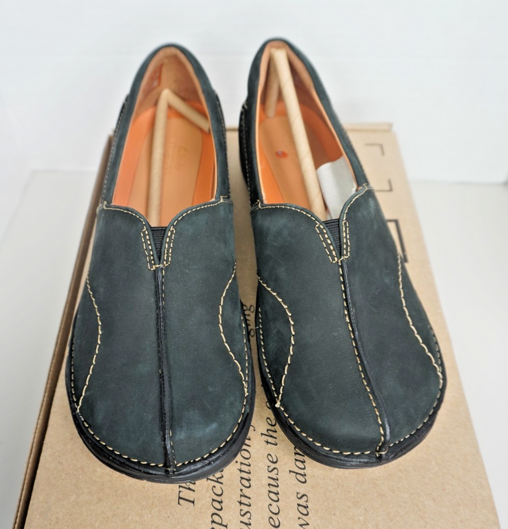 Clarks Women's Un Loop Stride Loafers Black Nubuck Size 6.5M